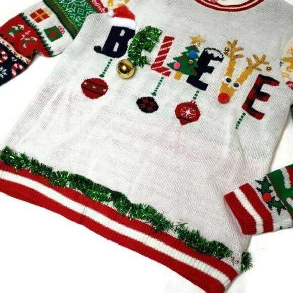 No Boundaries Christmas Believe Sweater XXL Festive Knit Holiday Ugly sweater - Picture 5 of 6